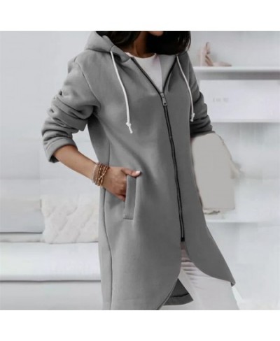 Fleece Outerwear Autumn Hooded Long Coat Women Zipper Hoodies Long Sleeve Jackets Solid Color Simple All-Match Sweatshirt $30...