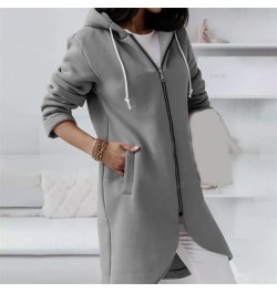 Fleece Outerwear Autumn Hooded Long Coat Women Zipper Hoodies Long Sleeve Jackets Solid Color Simple All-Match Sweatshirt $30...