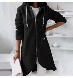 Fleece Outerwear Autumn Hooded Long Coat Women Zipper Hoodies Long Sleeve Jackets Solid Color Simple All-Match Sweatshirt $30...