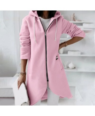 Fleece Outerwear Autumn Hooded Long Coat Women Zipper Hoodies Long Sleeve Jackets Solid Color Simple All-Match Sweatshirt $30...