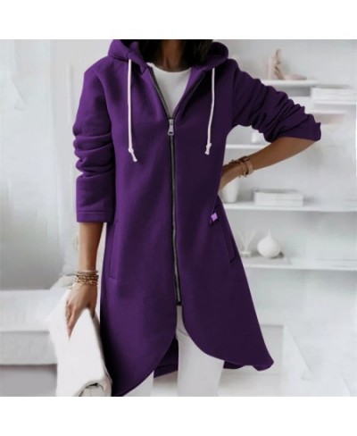 Fleece Outerwear Autumn Hooded Long Coat Women Zipper Hoodies Long Sleeve Jackets Solid Color Simple All-Match Sweatshirt $30...