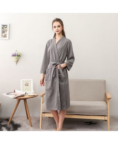 Robes Women Spring Couples Popular Waffle Three-quarter Sleeve Long Bathrobe Homewear Autumn Elegant Simple Solid Casual New ...