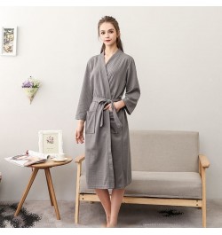 Robes Women Spring Couples Popular Waffle Three-quarter Sleeve Long Bathrobe Homewear Autumn Elegant Simple Solid Casual New ...