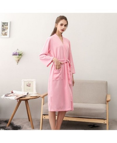 Robes Women Spring Couples Popular Waffle Three-quarter Sleeve Long Bathrobe Homewear Autumn Elegant Simple Solid Casual New ...