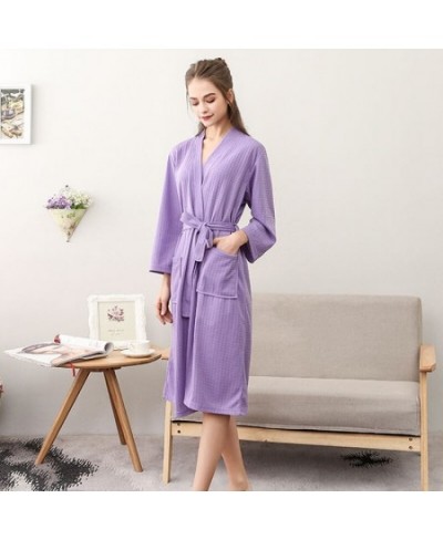 Robes Women Spring Couples Popular Waffle Three-quarter Sleeve Long Bathrobe Homewear Autumn Elegant Simple Solid Casual New ...