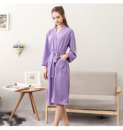 Robes Women Spring Couples Popular Waffle Three-quarter Sleeve Long Bathrobe Homewear Autumn Elegant Simple Solid Casual New ...