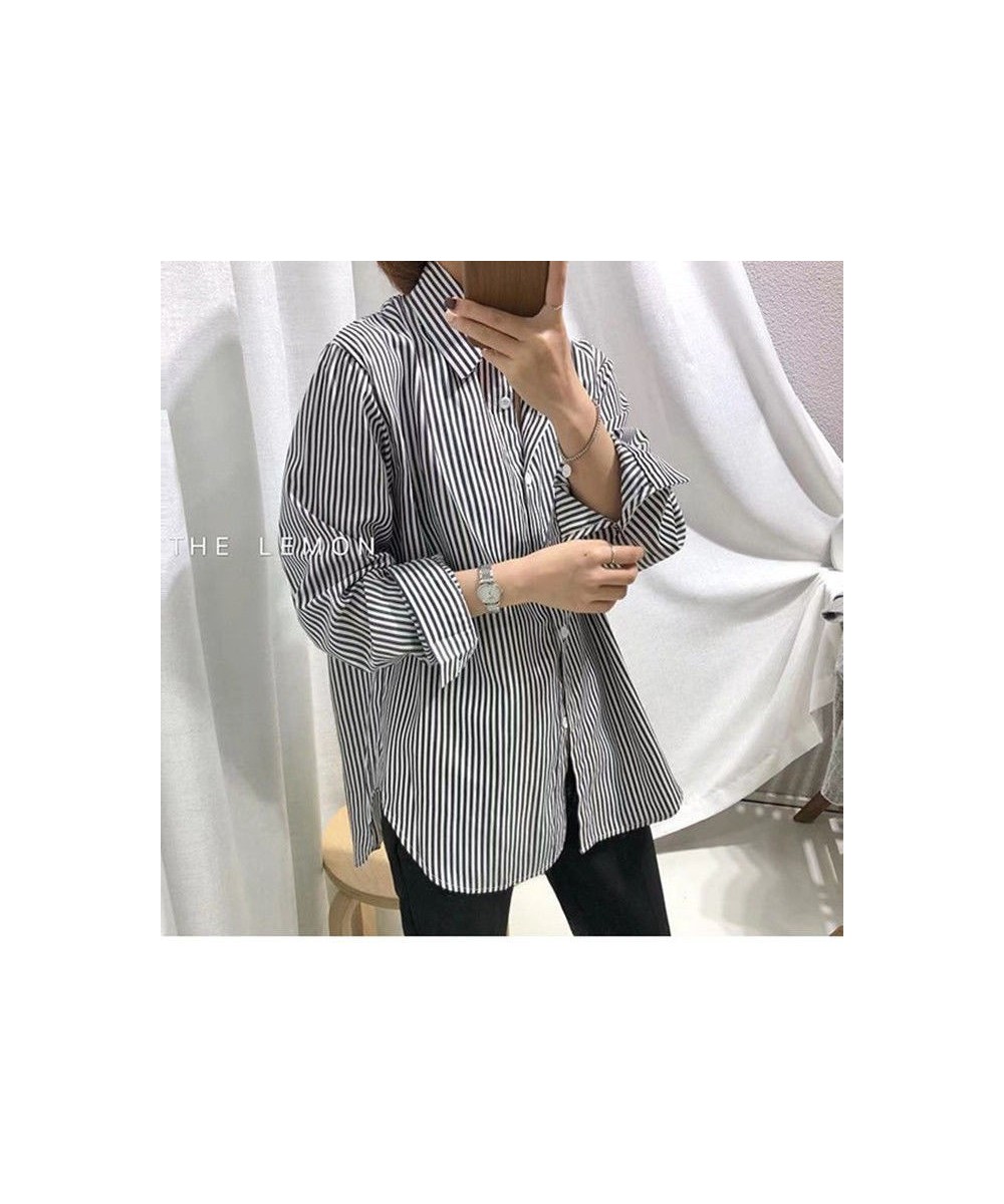 New Blue Vertical Striped Shirt Women Spring Autumn Oversize Vintage Blouse Long Sleeve Office Lady Lapel Fashion Top $28.29 ...