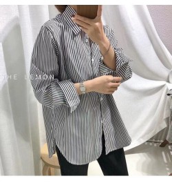 New Blue Vertical Striped Shirt Women Spring Autumn Oversize Vintage Blouse Long Sleeve Office Lady Lapel Fashion Top $28.29 ...