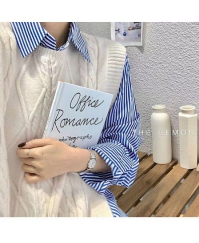 New Blue Vertical Striped Shirt Women Spring Autumn Oversize Vintage Blouse Long Sleeve Office Lady Lapel Fashion Top $28.29 ...