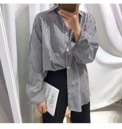 New Blue Vertical Striped Shirt Women Spring Autumn Oversize Vintage Blouse Long Sleeve Office Lady Lapel Fashion Top $28.29 ...