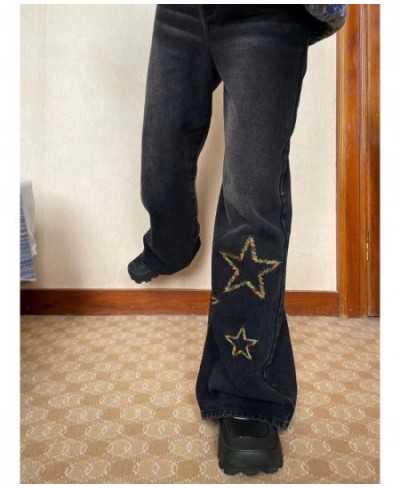 y2k embroidered star black wide-leg jeans couple style high waist temperament American high street loose slim straight-leg $5...