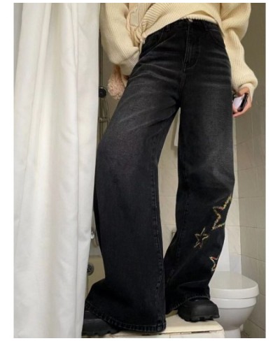 y2k embroidered star black wide-leg jeans couple style high waist temperament American high street loose slim straight-leg $5...