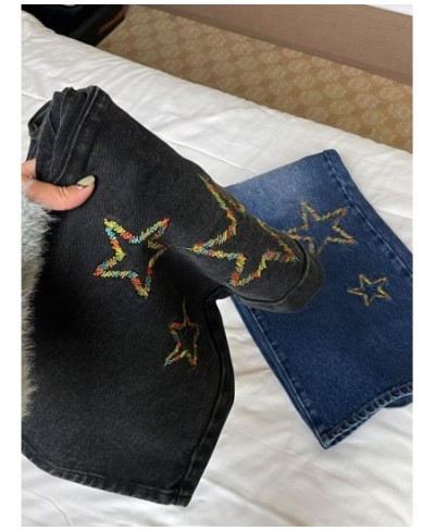 y2k embroidered star black wide-leg jeans couple style high waist temperament American high street loose slim straight-leg $5...