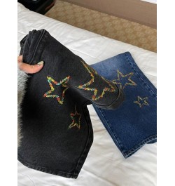 y2k embroidered star black wide-leg jeans couple style high waist temperament American high street loose slim straight-leg $5...