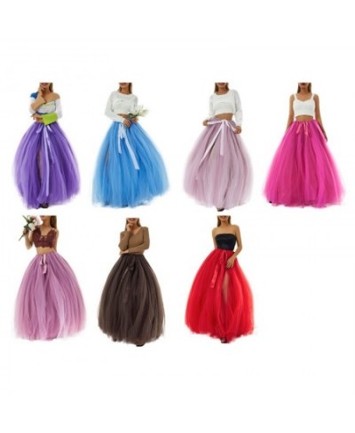 Women Princess Bubble Skirt Girls Solid Color Mesh Long Overskirt Performance Photography Clothing Tie Up Waist Half Skirt $5...