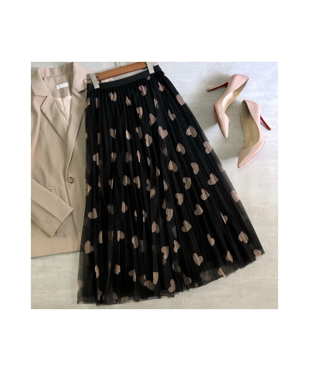 Tulle Maxi Skirt Women Fashion 2023 Spring Summer Heart Print High Waist Pleated Mesh Long Skirt Female Aesthetic Skirt $32.7...