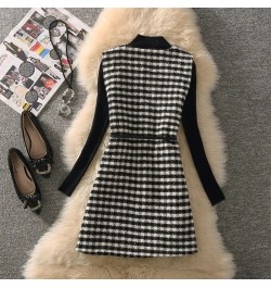 Houndstooth Tweed Vest Two Piece Set Women Outfit 2023 Korean Slim Turtleneck Sweater And Vintage Plaid Waistcoat Elegant Sui...