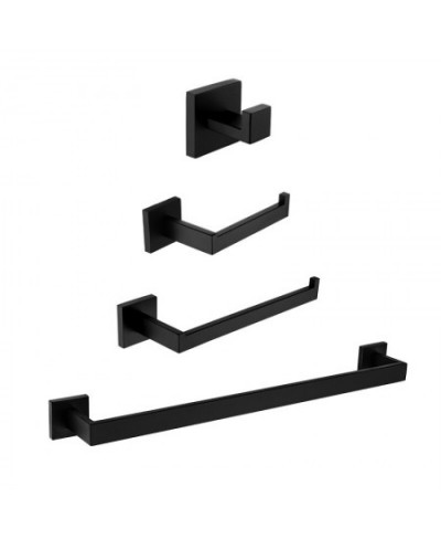 Premium Stainless Steel 4 Pieces Bathroom Hardware Accessories Set Wall Mounted Towel Bar Set Paper Holder Robe Hook Black $2...