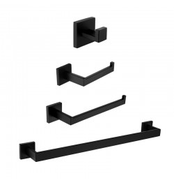 Premium Stainless Steel 4 Pieces Bathroom Hardware Accessories Set Wall Mounted Towel Bar Set Paper Holder Robe Hook Black $2...