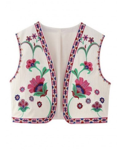 Chic Vintage Flower Embroidery Vest Jackets Women V Neck Sleeveless Cardigan Vests 2023 Summer Fashion Female High Street Top...