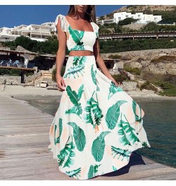 Printed Slim Navel Suit Casual Boho Holiday Two-piece Set Summer Sexy Slash Neck Sleeveless Top+Long Skirt Women Beach Outfit...