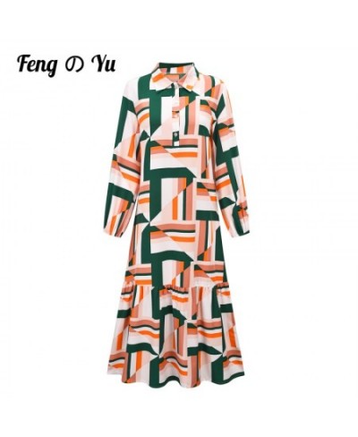 Women's Chic Fashion Button Draped Long Shirt Dress Retro Long-Sleeved Print Stitching Ruffled Shirt Dress Women's Vestidos X...