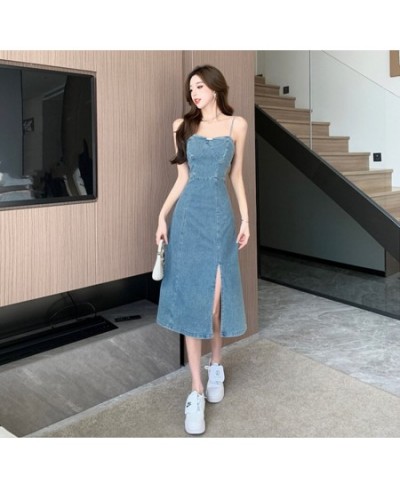 New Retro 2023 Spring and Summer Strapless Denim Dress Fashionable Fashionable Women Sexy Thin Straps Slim Split Mid Skirt Ta...