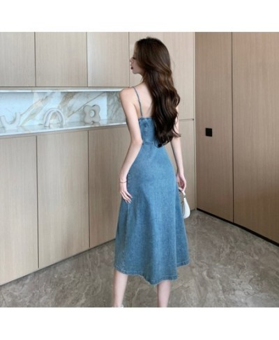 New Retro 2023 Spring and Summer Strapless Denim Dress Fashionable Fashionable Women Sexy Thin Straps Slim Split Mid Skirt Ta...