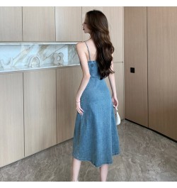 New Retro 2023 Spring and Summer Strapless Denim Dress Fashionable Fashionable Women Sexy Thin Straps Slim Split Mid Skirt Ta...