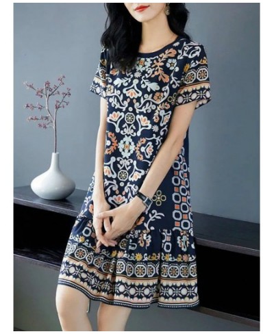 Summer Korean Elegant Fashion Print Dress Womenshort Sleeve Floral Mid-length A-line Vestidos De Fiesta Aesthetic Robe Femme ...