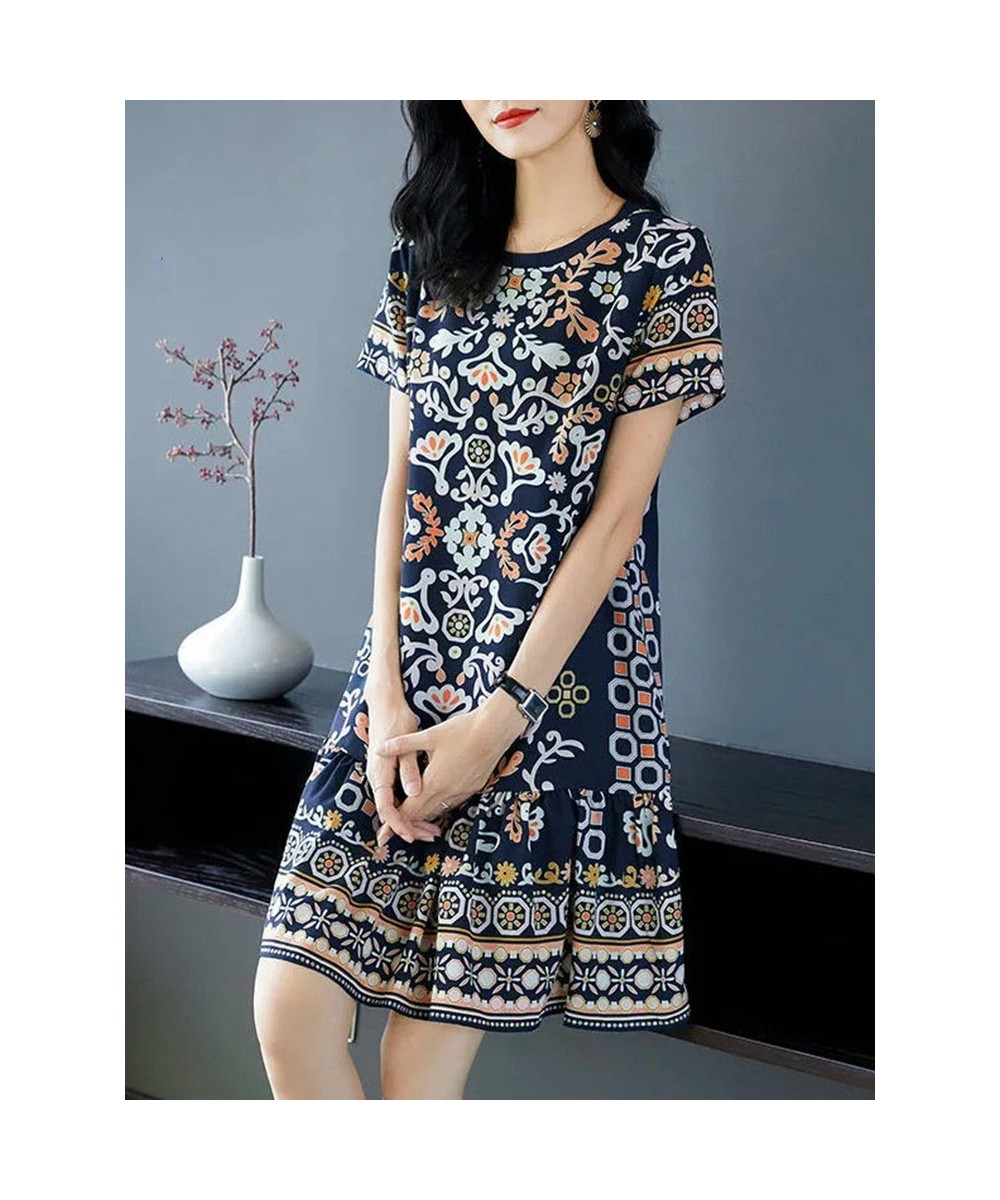 Summer Korean Elegant Fashion Print Dress Womenshort Sleeve Floral Mid-length A-line Vestidos De Fiesta Aesthetic Robe Femme ...