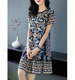 Summer Korean Elegant Fashion Print Dress Womenshort Sleeve Floral Mid-length A-line Vestidos De Fiesta Aesthetic Robe Femme ...