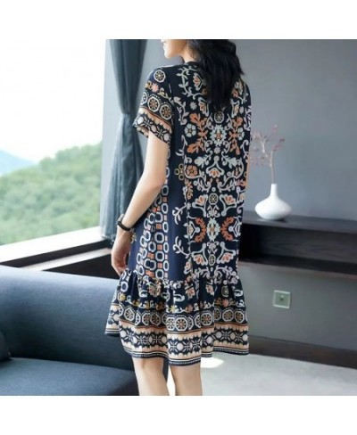 Summer Korean Elegant Fashion Print Dress Womenshort Sleeve Floral Mid-length A-line Vestidos De Fiesta Aesthetic Robe Femme ...