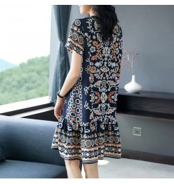 Summer Korean Elegant Fashion Print Dress Womenshort Sleeve Floral Mid-length A-line Vestidos De Fiesta Aesthetic Robe Femme ...