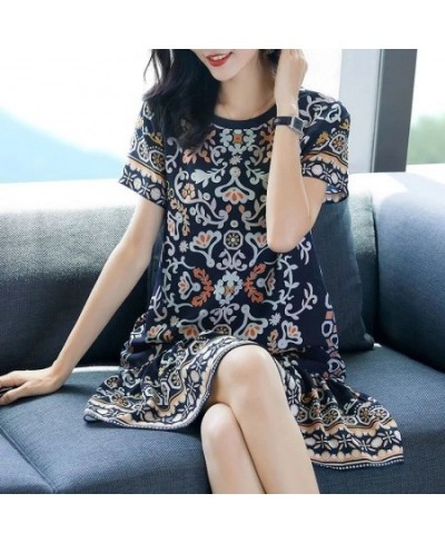 Summer Korean Elegant Fashion Print Dress Womenshort Sleeve Floral Mid-length A-line Vestidos De Fiesta Aesthetic Robe Femme ...