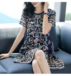 Summer Korean Elegant Fashion Print Dress Womenshort Sleeve Floral Mid-length A-line Vestidos De Fiesta Aesthetic Robe Femme ...