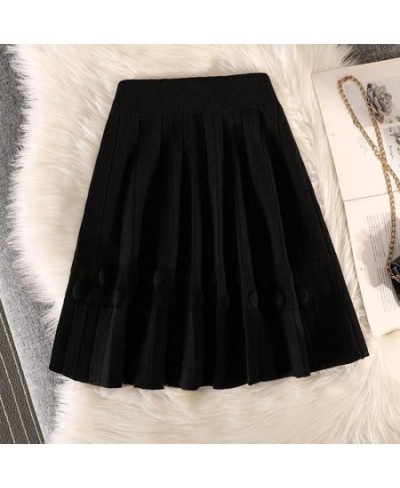 Winter New Knit Pleated Short Skirt Women High Waist Solid Sweater A-line Skirts Female Elastic All-match Casual Mini Skirt Y...