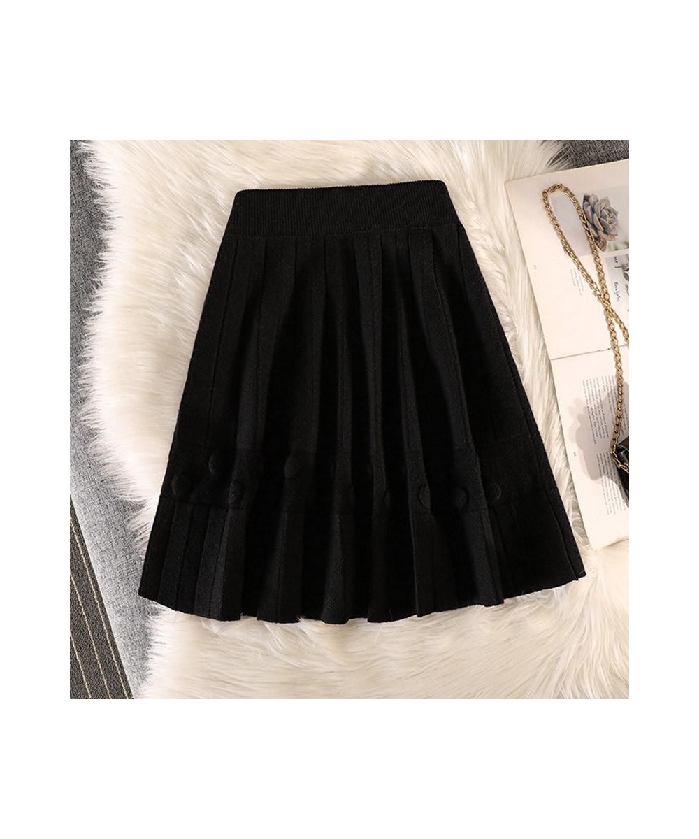 Winter New Knit Pleated Short Skirt Women High Waist Solid Sweater A-line Skirts Female Elastic All-match Casual Mini Skirt Y...