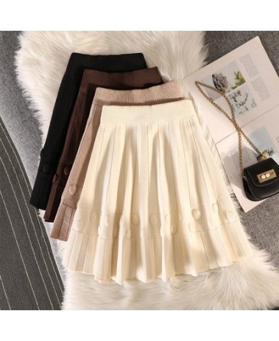 Winter New Knit Pleated Short Skirt Women High Waist Solid Sweater A-line Skirts Female Elastic All-match Casual Mini Skirt Y...