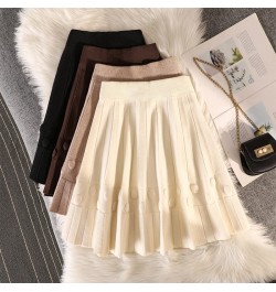 Winter New Knit Pleated Short Skirt Women High Waist Solid Sweater A-line Skirts Female Elastic All-match Casual Mini Skirt Y...