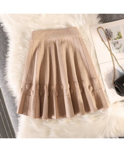 Winter New Knit Pleated Short Skirt Women High Waist Solid Sweater A-line Skirts Female Elastic All-match Casual Mini Skirt Y...