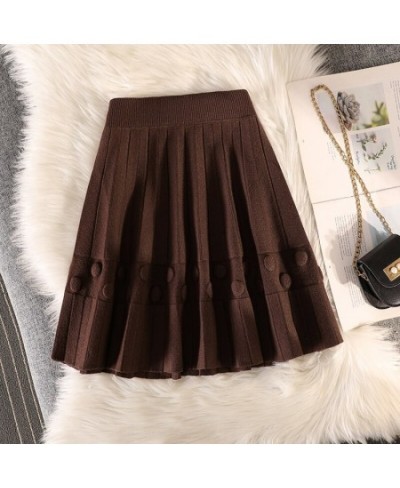 Winter New Knit Pleated Short Skirt Women High Waist Solid Sweater A-line Skirts Female Elastic All-match Casual Mini Skirt Y...