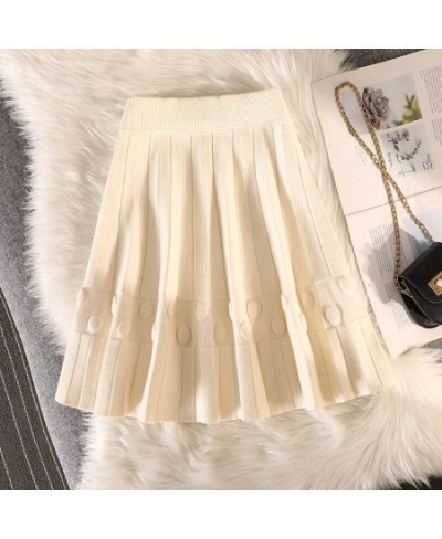 Winter New Knit Pleated Short Skirt Women High Waist Solid Sweater A-line Skirts Female Elastic All-match Casual Mini Skirt Y...