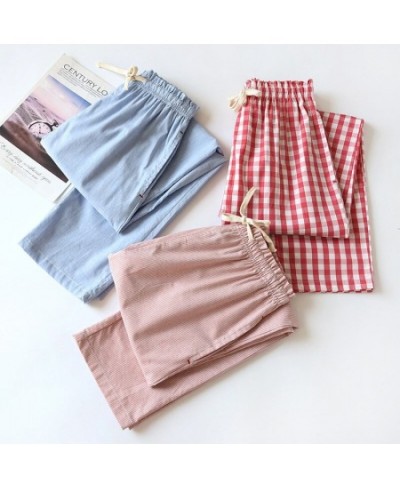 2023 Spring Autumn Women 100% Cotton Pants Striped Sleep Bottoms Female Sleepwear Pants Ladies Sweet Pajama Pants Home $36.63...