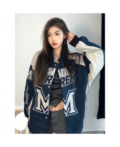 Women's Vintage Racer Jacket Top Letter Embroidery Hip Hop Trend Loose Couple Jacket Cardigan Y2K American Street Clothes $56...