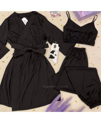 Sexy Black Wedding Robe Set Satin Sleepwear Casual Intimate Lingerie Nightgown Soft Homewear Home Clothing Gown 2023 Pajamas ...