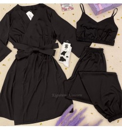 Sexy Black Wedding Robe Set Satin Sleepwear Casual Intimate Lingerie Nightgown Soft Homewear Home Clothing Gown 2023 Pajamas ...