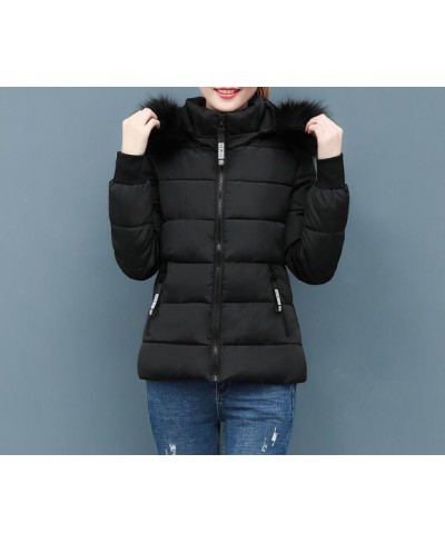Women Faux Fur Collar Coat Down Cotton Jacket Fall Winter Thicken Warm Minimalist Hooded Outdoor Windproof Casual Coat $70.57...