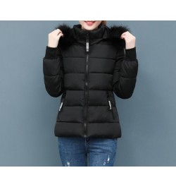 Women Faux Fur Collar Coat Down Cotton Jacket Fall Winter Thicken Warm Minimalist Hooded Outdoor Windproof Casual Coat $70.57...