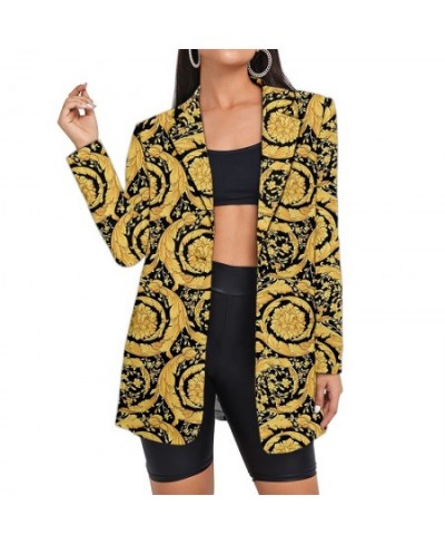 Fashion Baroque Golden Floral Print Blazers Women's Suits Lady Office Clothing Long Jackets Wholesale Oversized $52.30 - Suit...